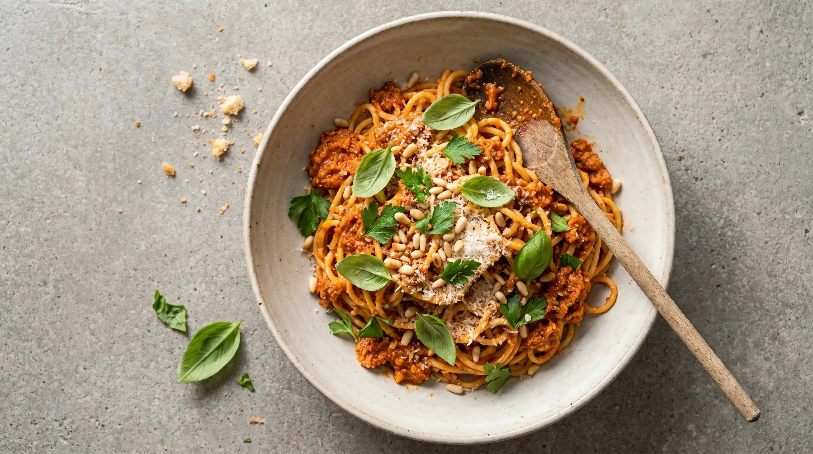 Pasta mit Paprika-Pesto und frischen Kräutern
