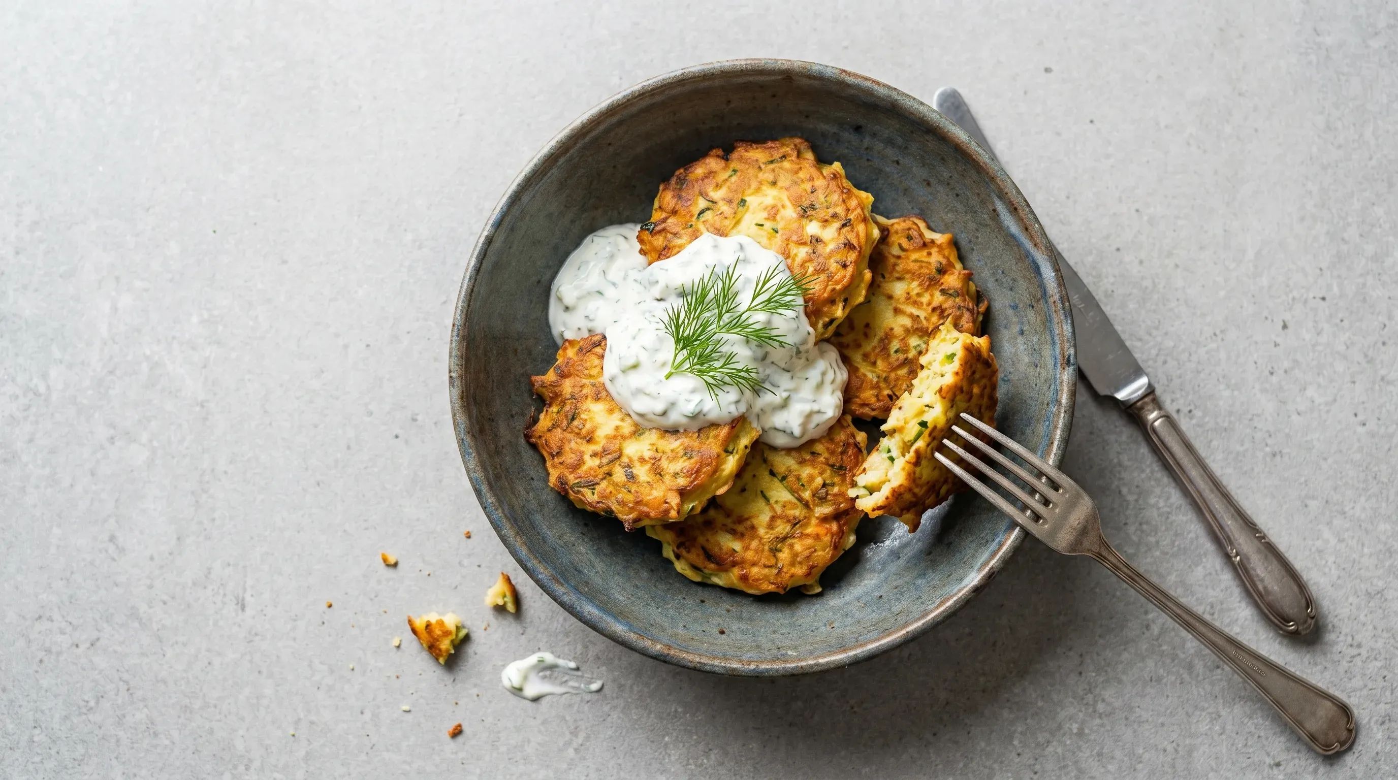 Pastinaken-Zucchini-Puffer mit Tsatsiki