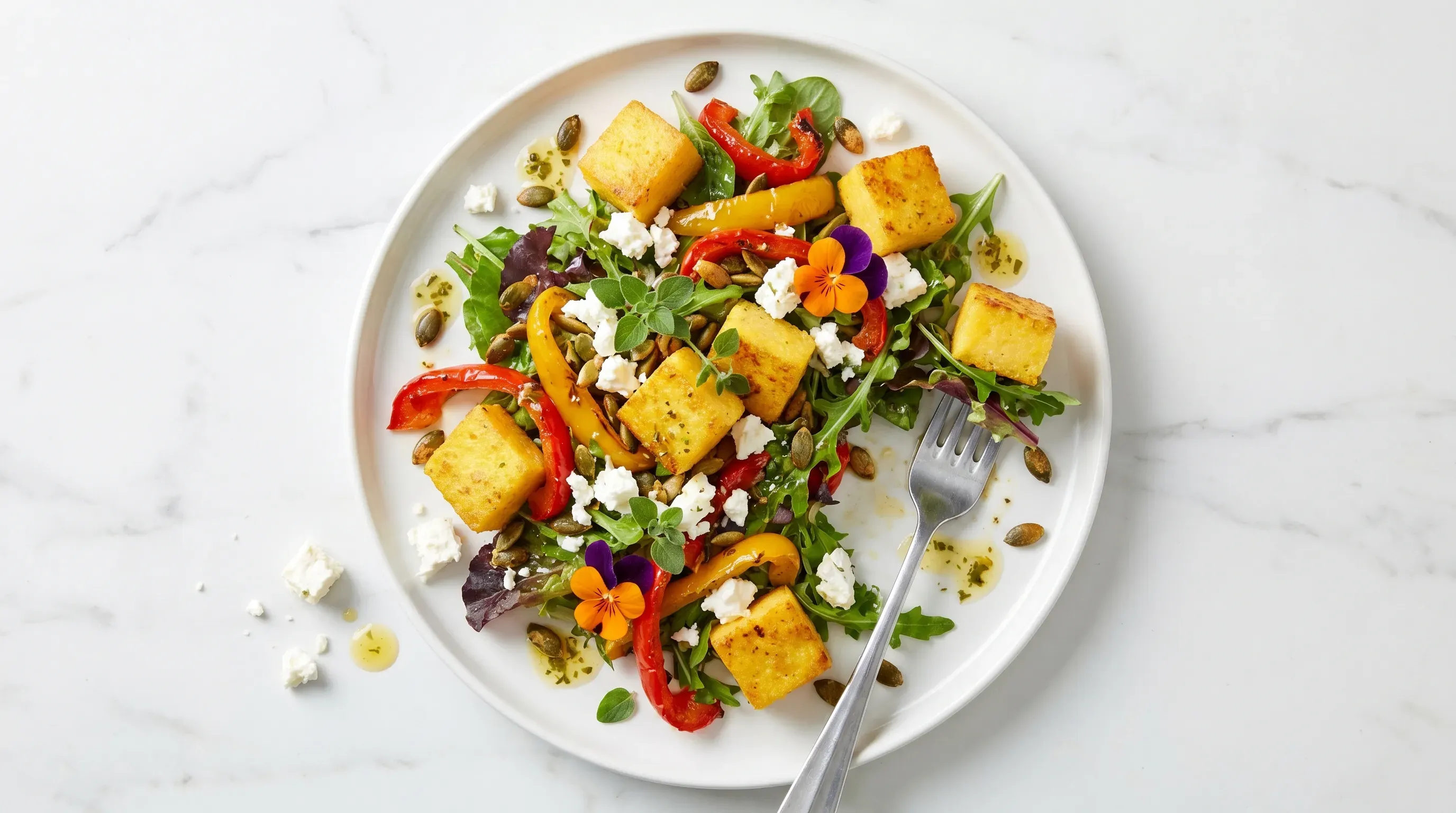 Polenta-Salat mit Paprika und Feta