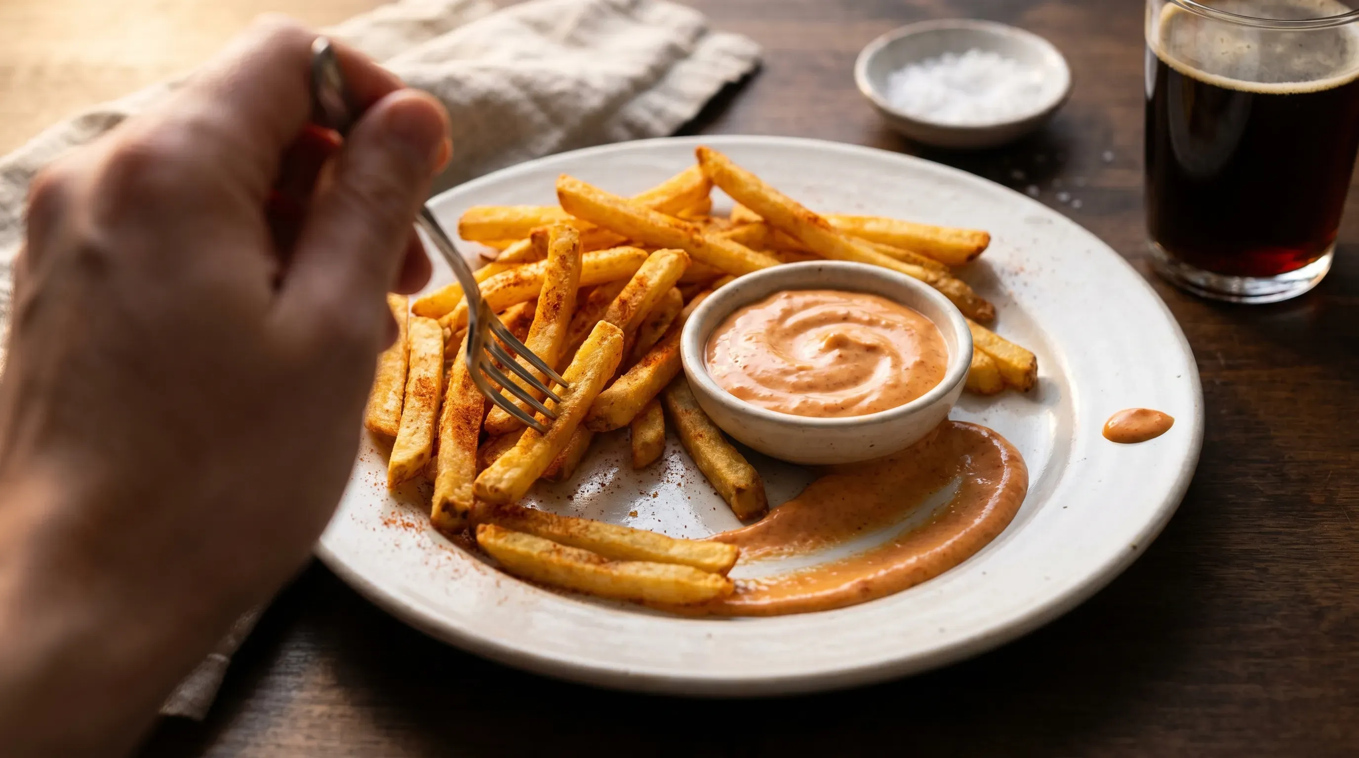 Pommes mit Paprika-Dip