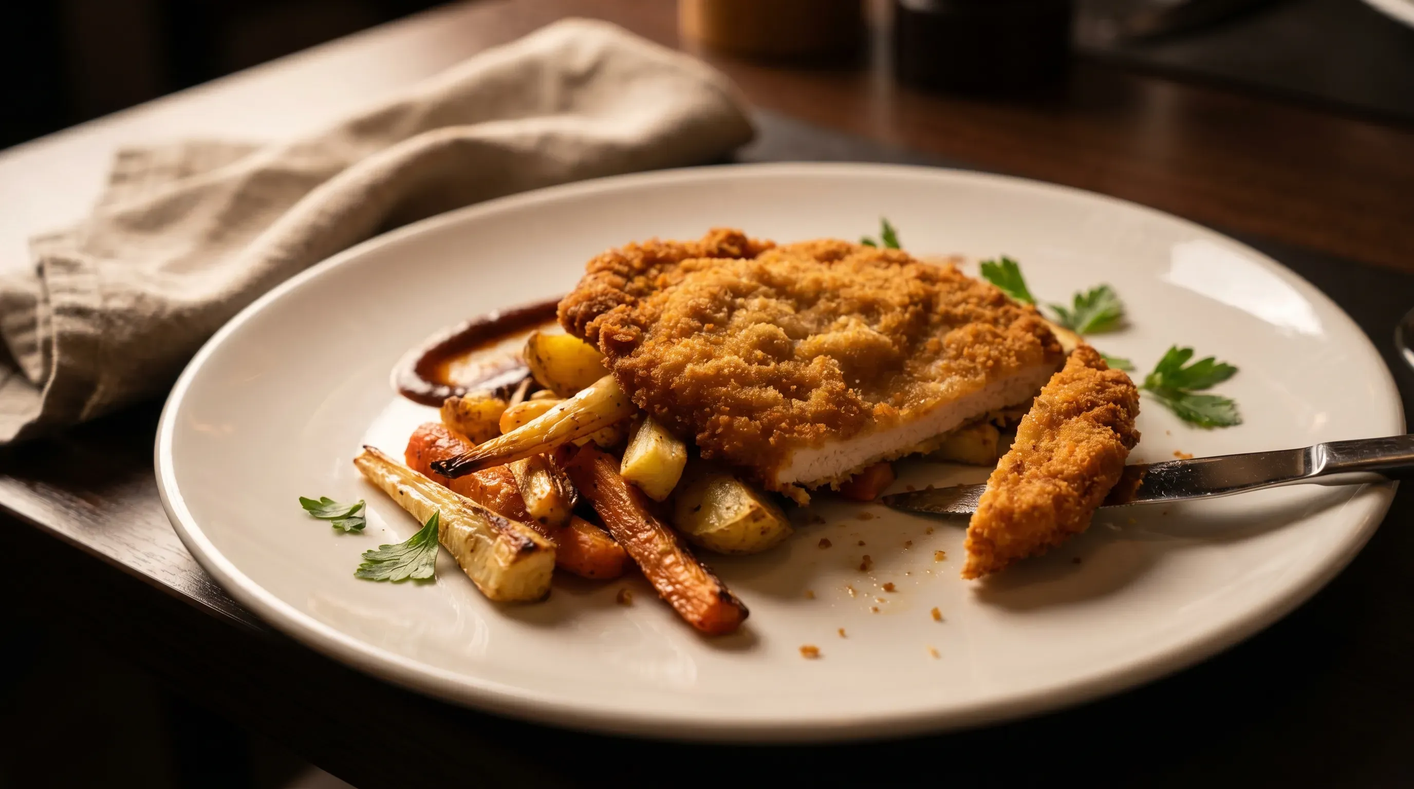 Putenschnitzel auf Wurzelgemüse