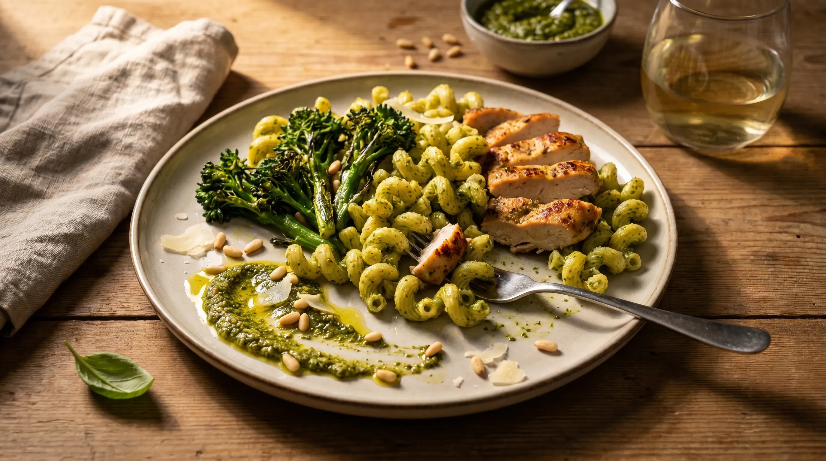 Pesto-Nudeln mit Brokkoli und Huhn