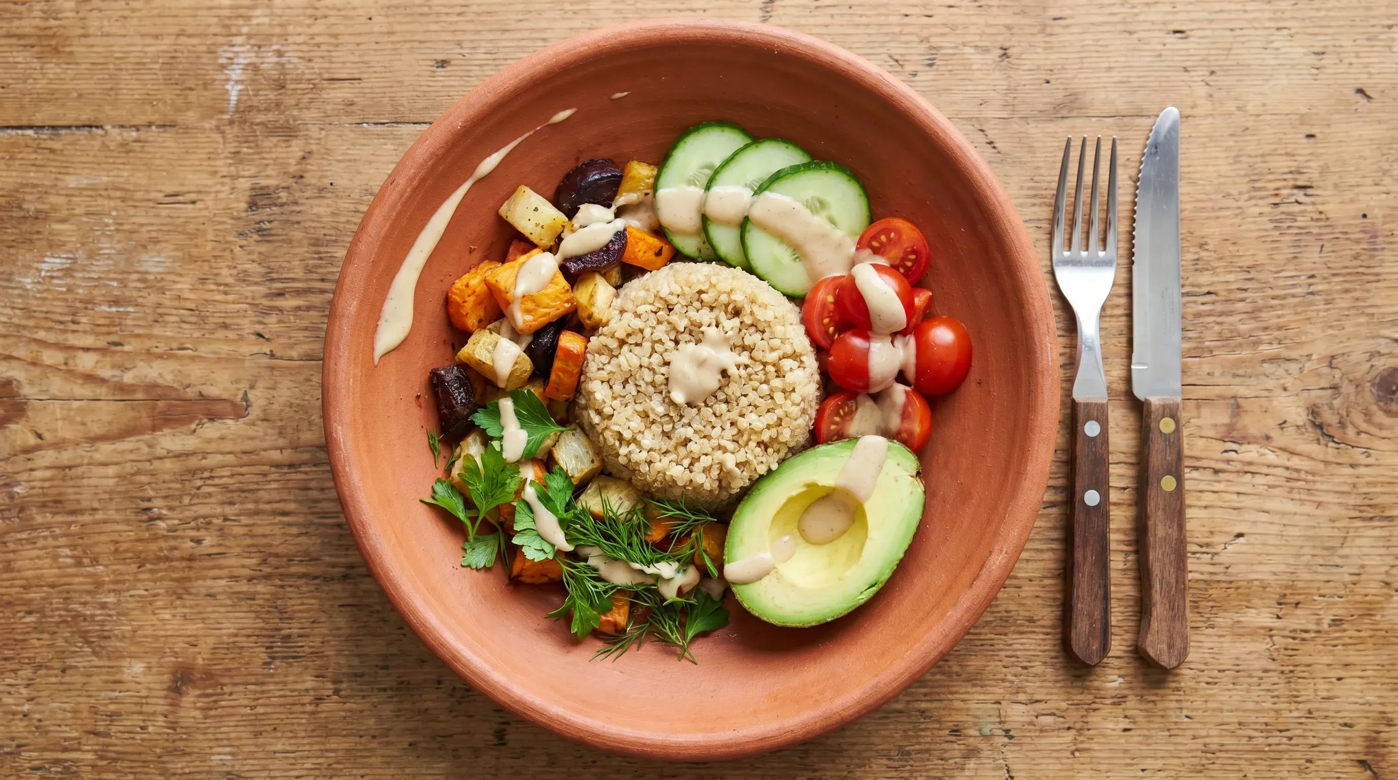 Quinoa Bowl mit Tahini-Dressing