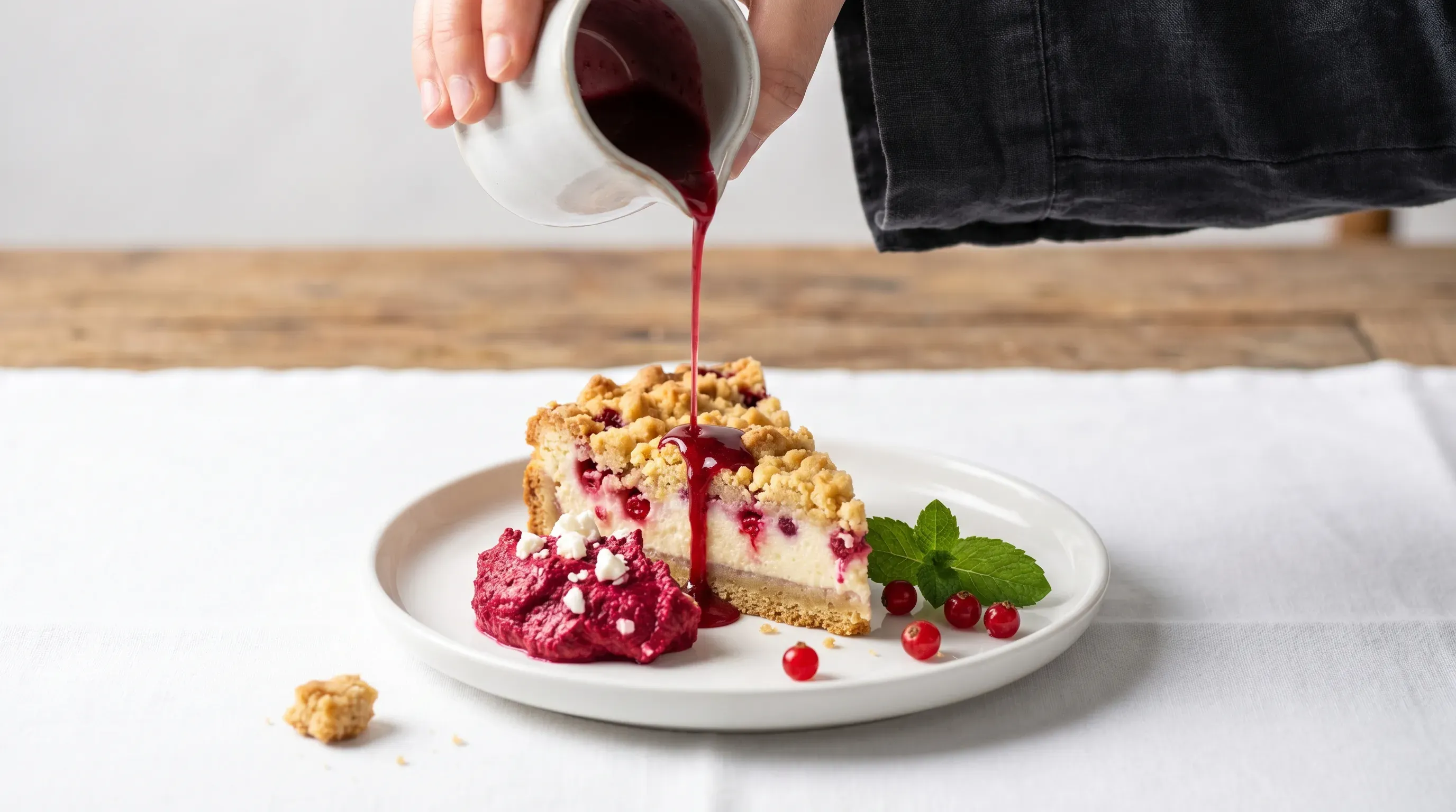 Johannisbeer-Quark-Streuselfladen und Rote-Beete-Ziegenfeta-Mousse