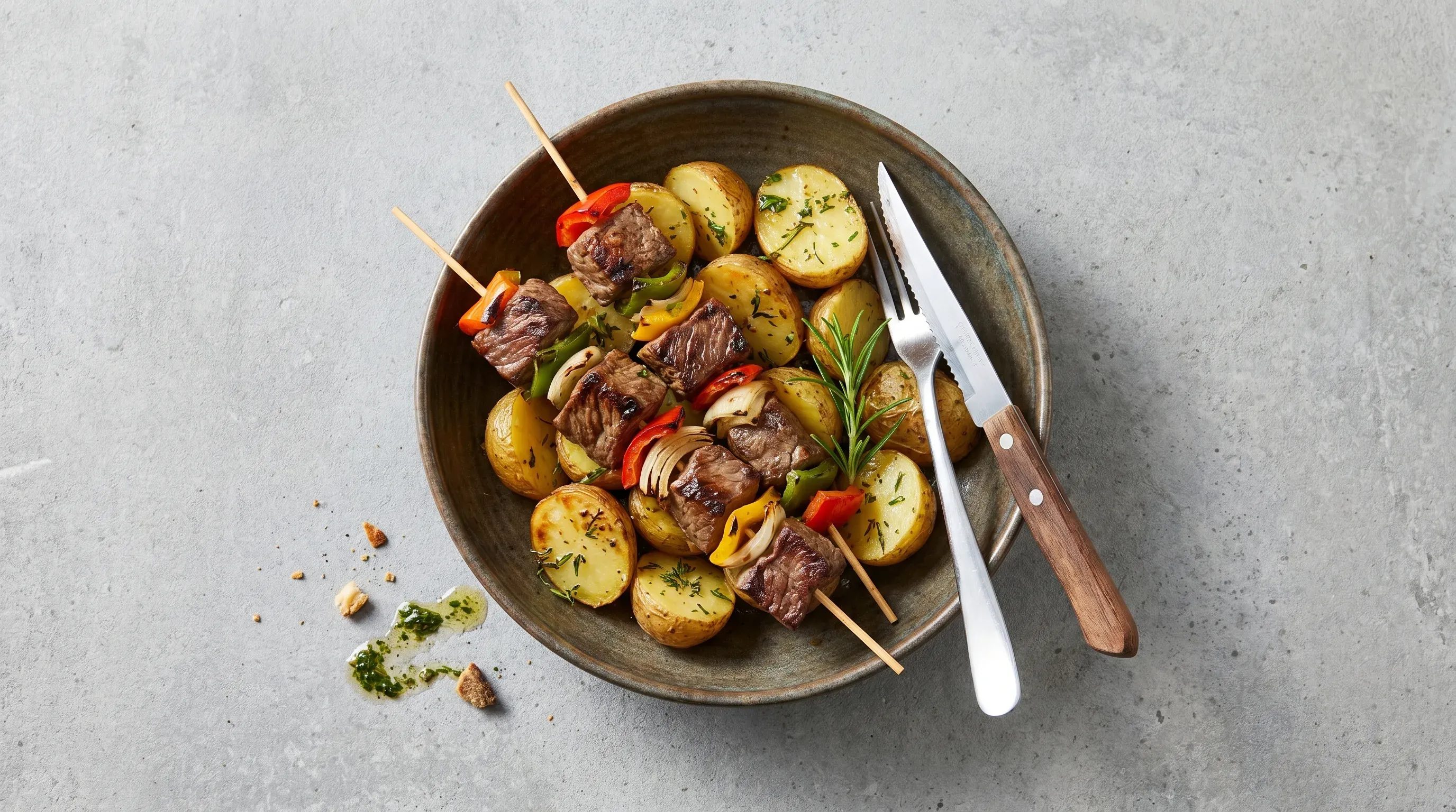 Rinderspieße mit Ofenkartoffeln