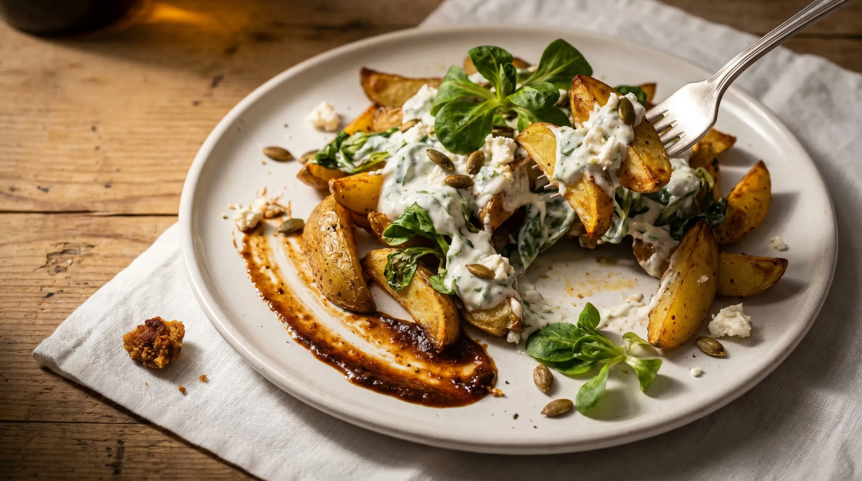 Roasted Poatoes mit Joghurt-Feldsalat Sauce