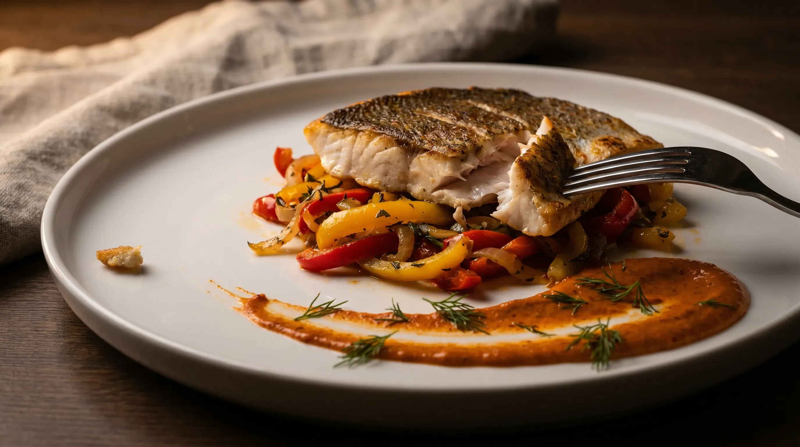 Rotbarschfilet auf Paprika-Zwiebel-Gemüse