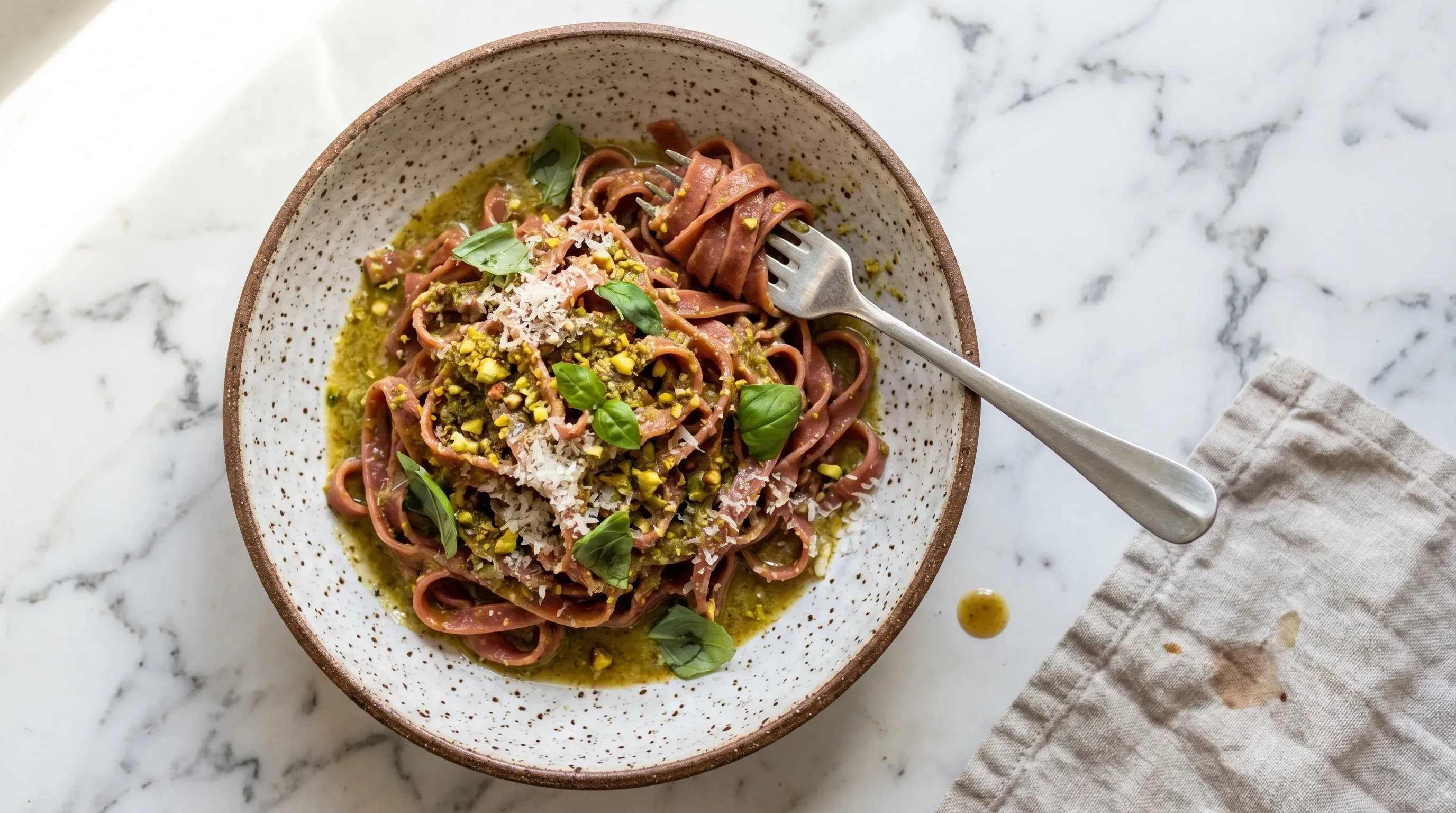 Rote Tagliatelle mit Pistazienbutter