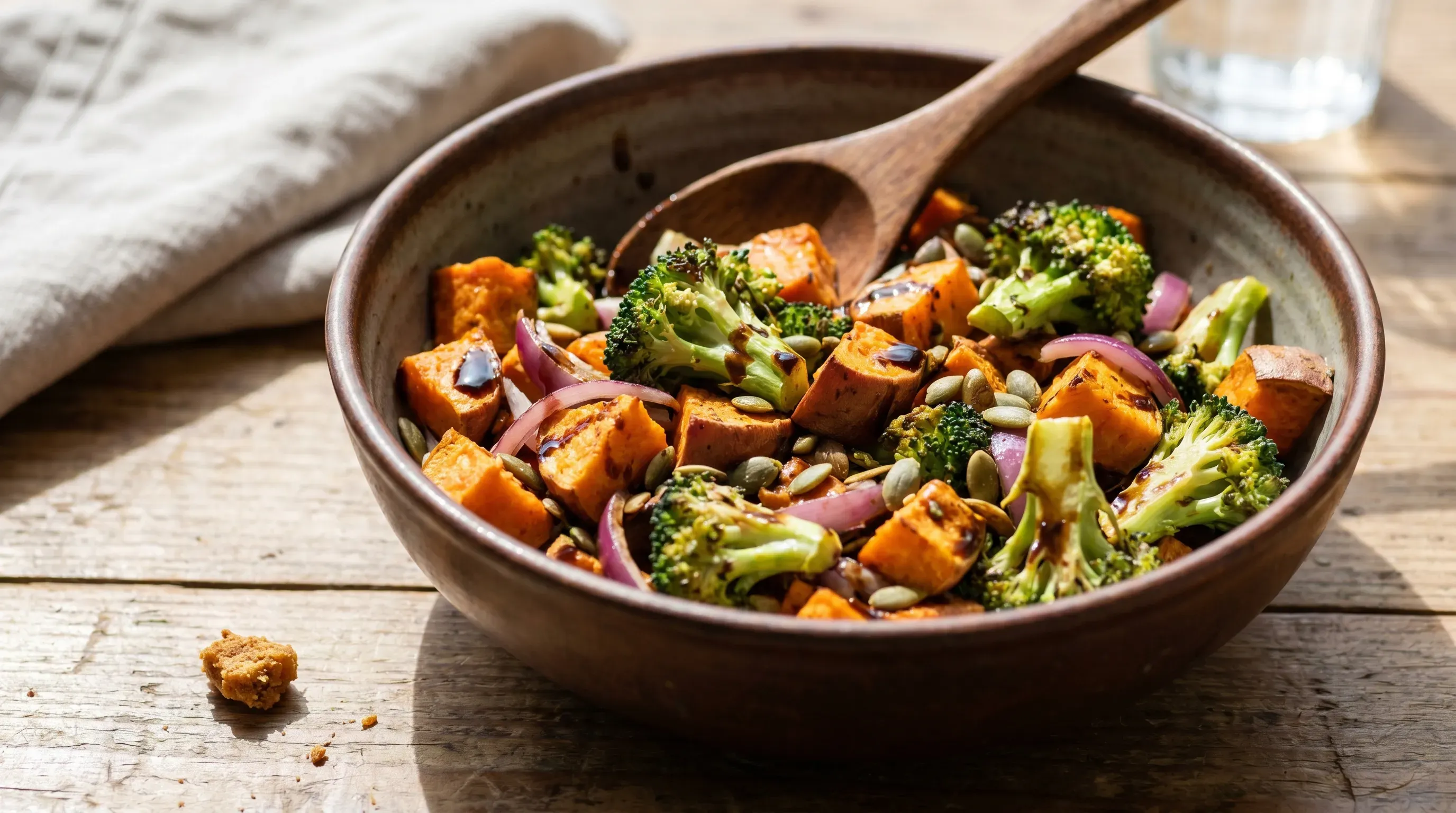 Süsskartoffel Brokkoli Salat mit Balsamico Dressing