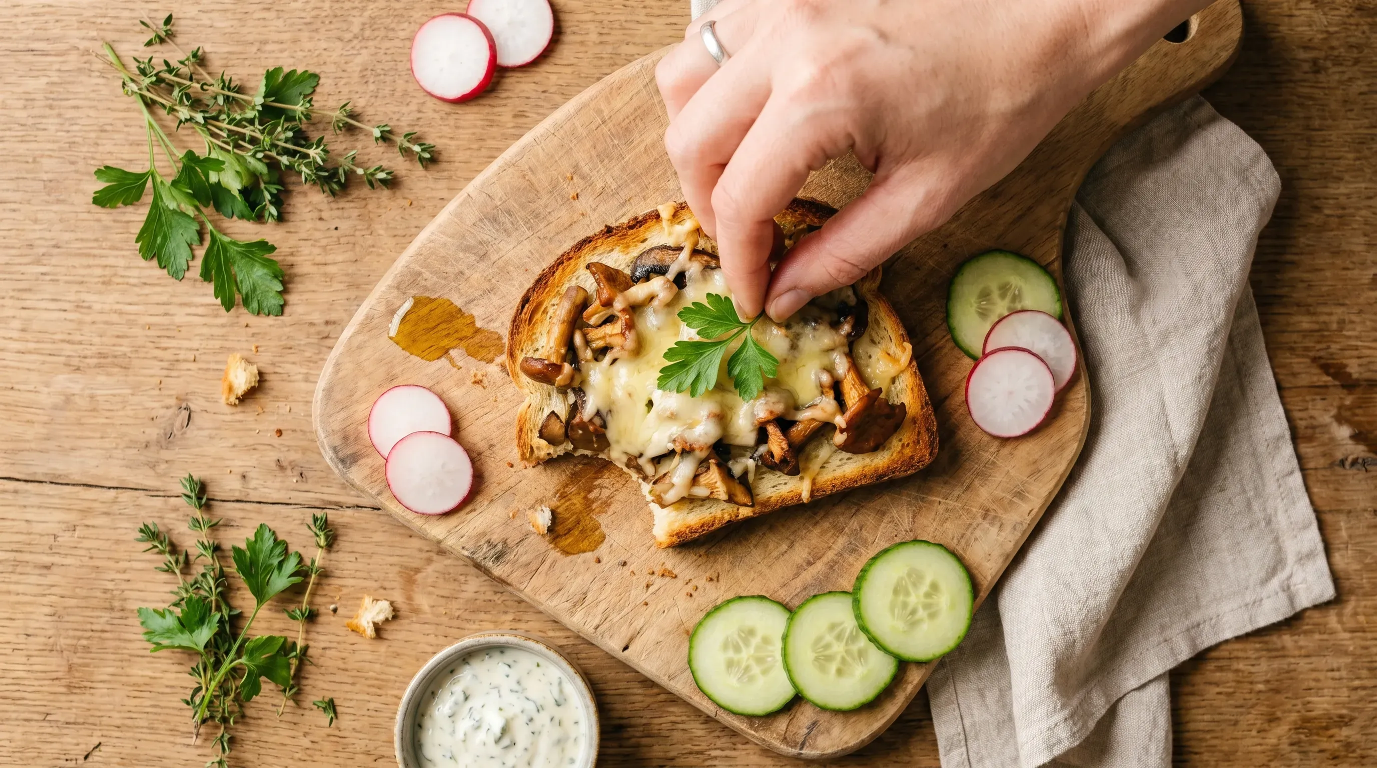 Überbackener Pilztoast