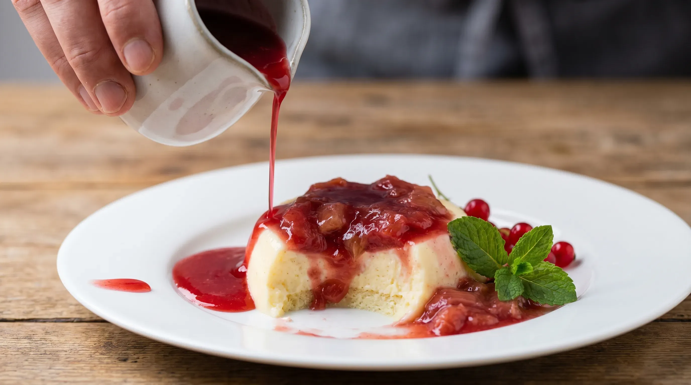 Vanille-Pudding mit Rhabarber-Grütze
