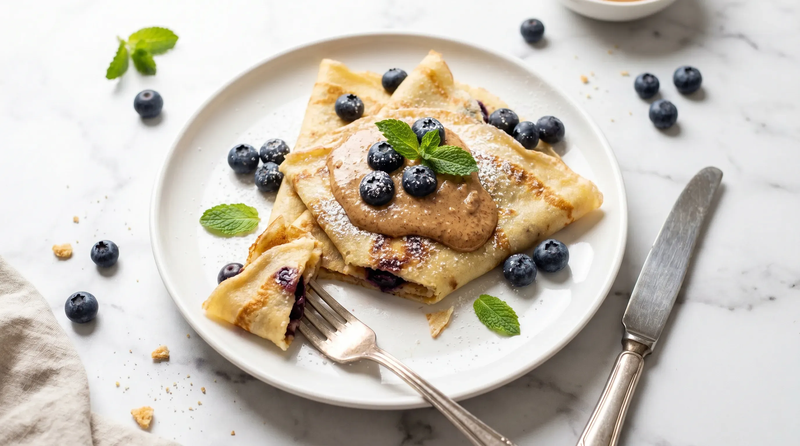 Vegane Crêpes mit Blaubeeren und Mandel-Kokos-Mus