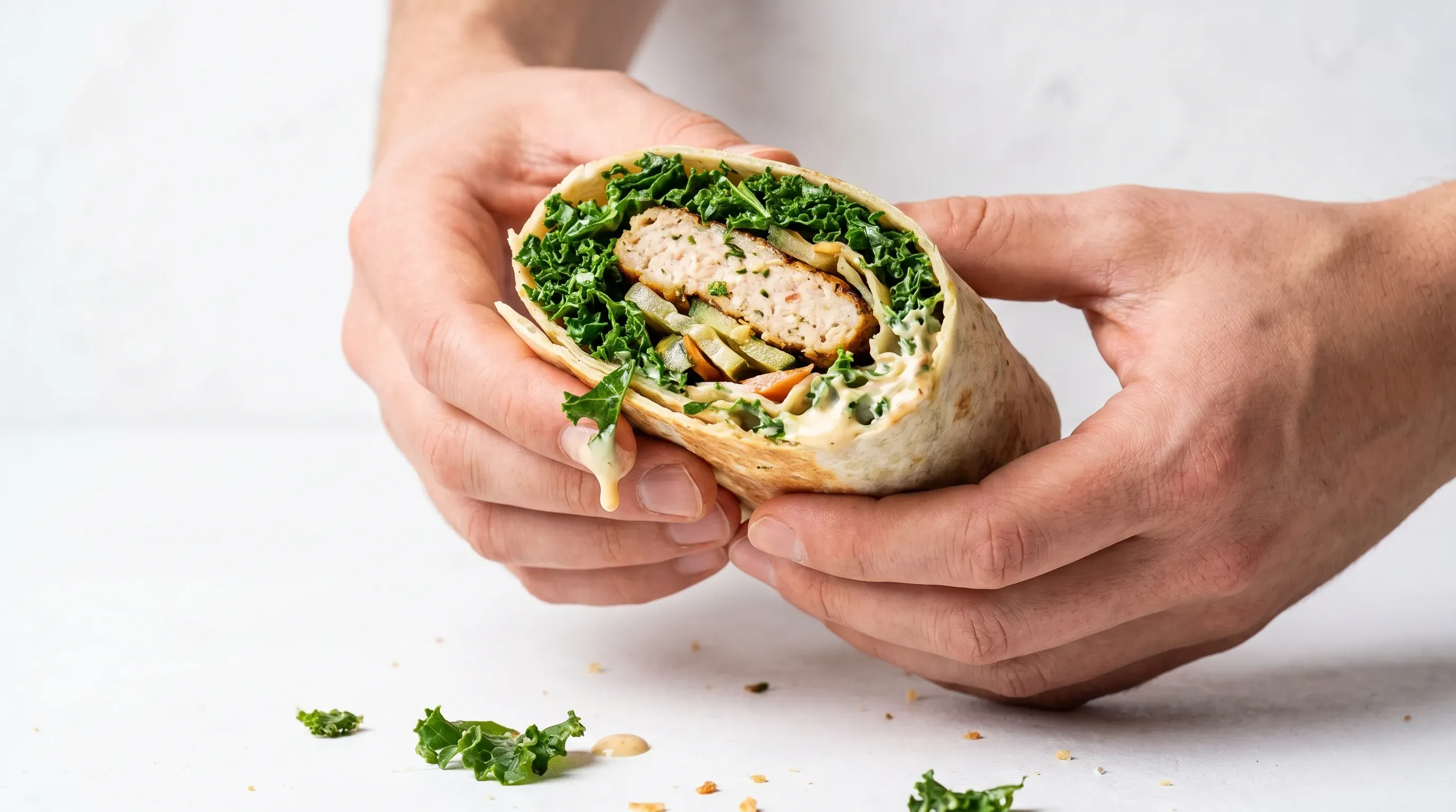 Wrap mit Grünkohl-Geflügel-Patty