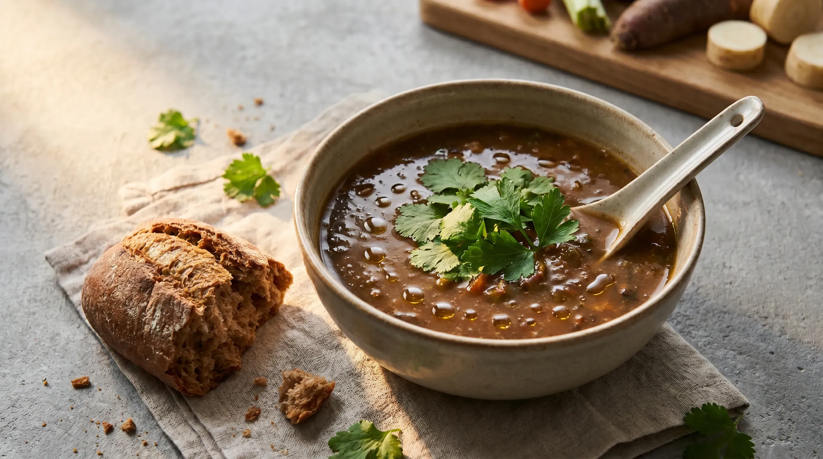 Wurzelgemüse-Suppe mit Koriander und Petersilie