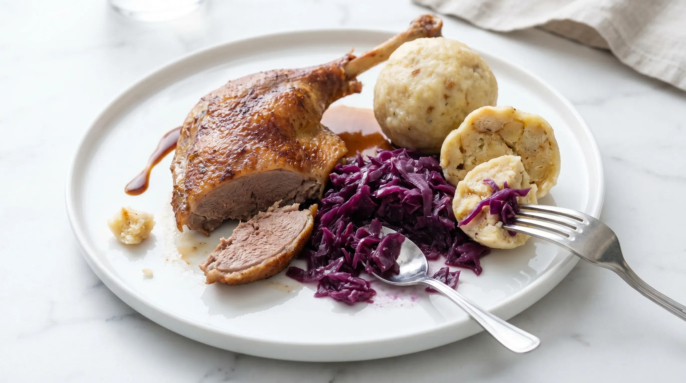 Gans mit Blaukraut und Knödeln
