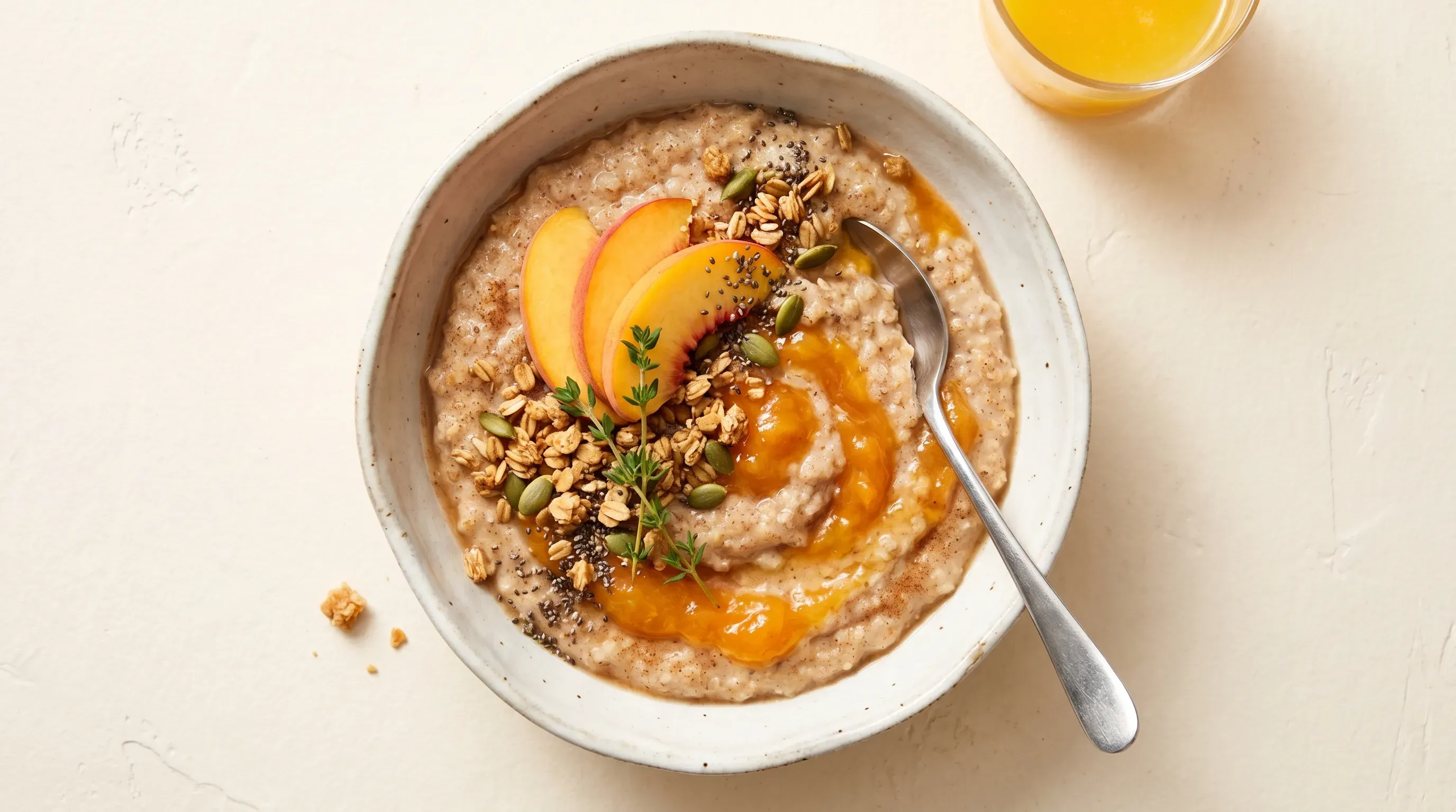 Zimt-Porridge mit Pfirsich- oder Marillenkompott