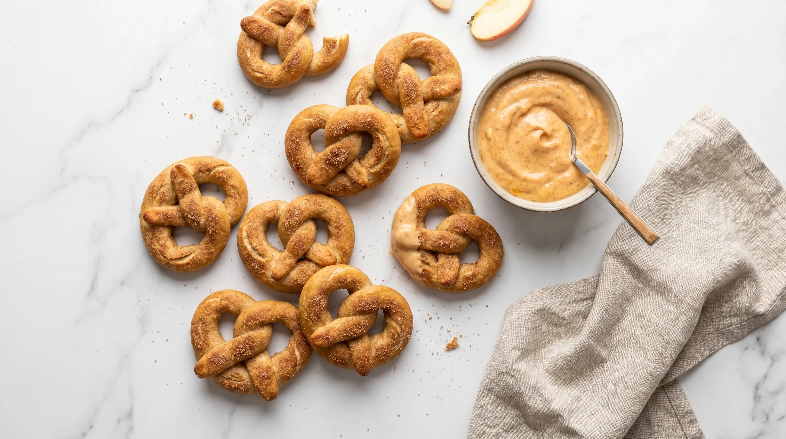 Zimtbrezeln mit Kürbis-Apfel-Dip