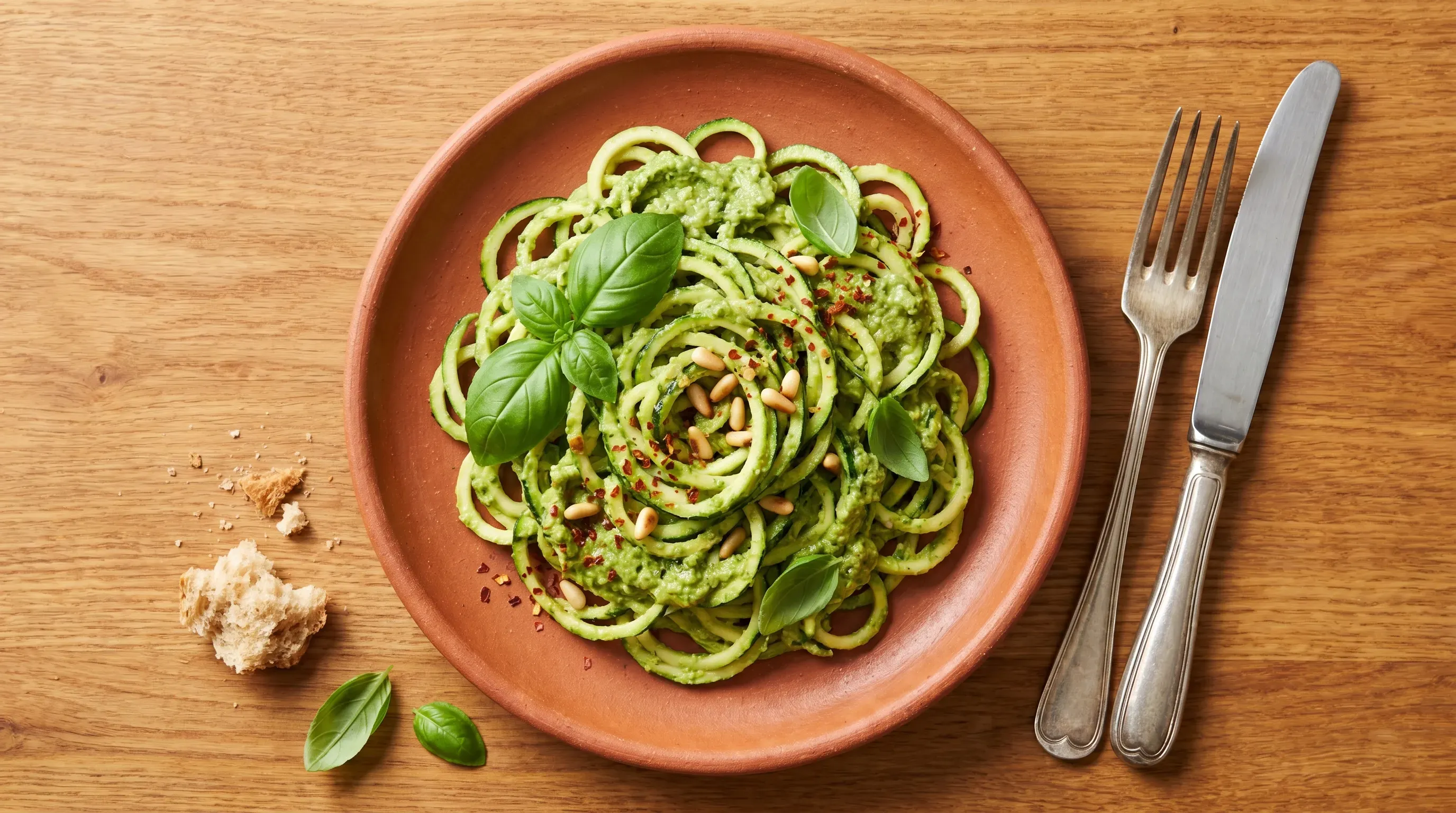 Zucchini-Noodles mit Avocado-Basilikum-Sauce