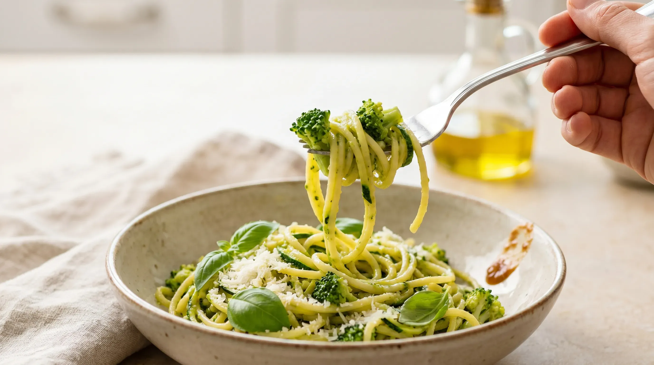 Zucchini-Spaghetti mit Brokkoli